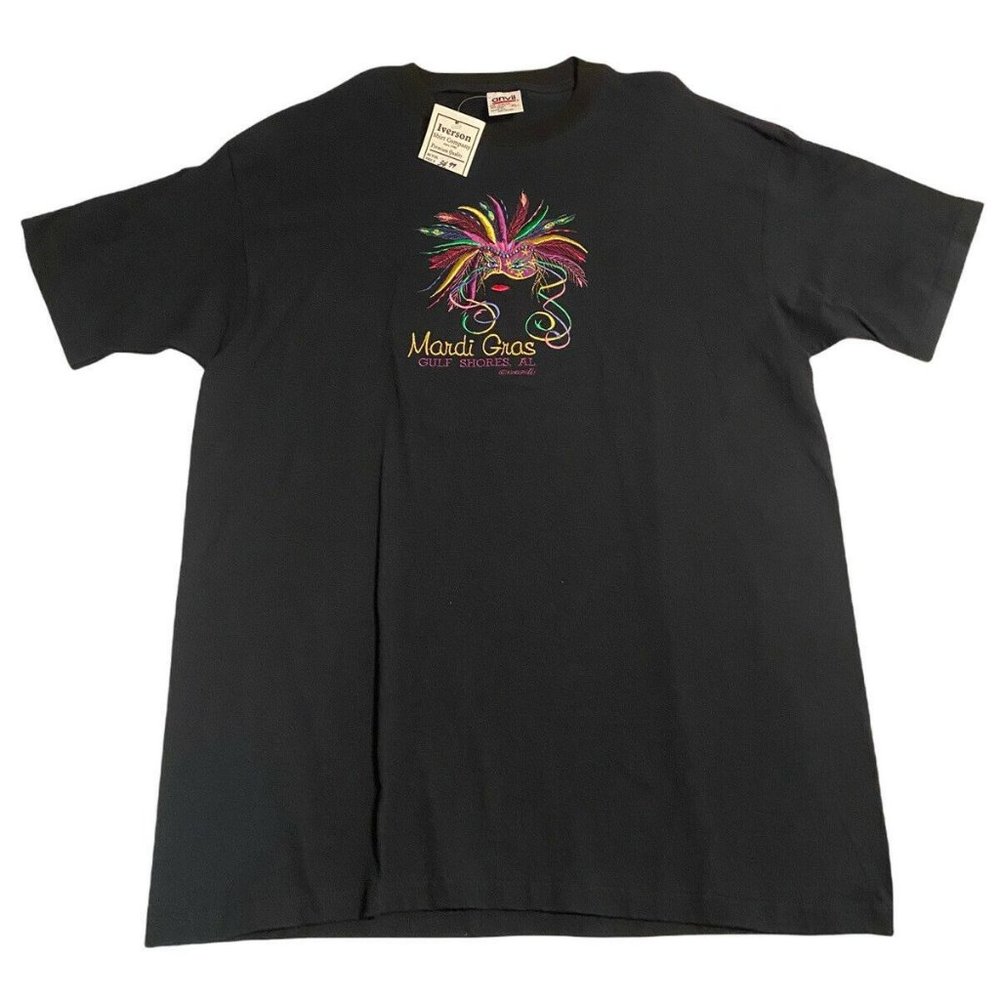 Mardi Gras Gulf Shores Alabama Mens Black Short Sleeve T-shirt Size XL PHOTOS!